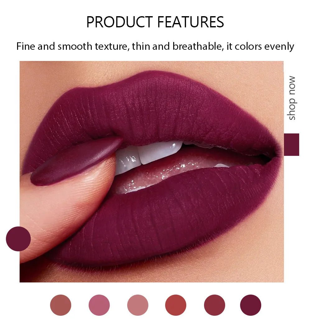 6-Color Matte Lipstick , Non-Fading, Non-Stick Cup Long-Lasting Velvet Finish, Smooth Matte Lip Color Waterproof Smudge-proof