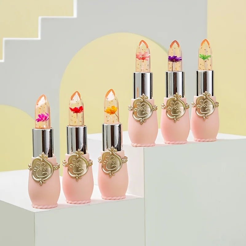 Crystal Flower Jelly Lipstick, Long Lasting Nutritious Lip Balm Lips Moisturizer  Temperature Color Change Lip Gloss