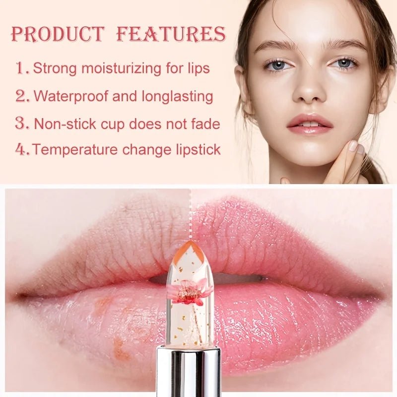 Crystal Flower Jelly Lipstick, Long Lasting Nutritious Lip Balm Lips Moisturizer  Temperature Color Change Lip Gloss