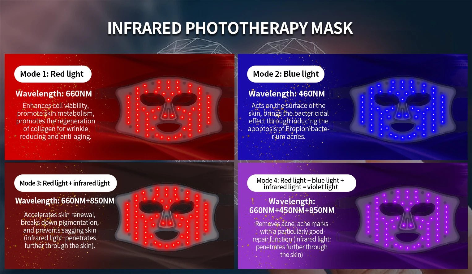 Red Light therapy  Mask 460nm 660nm 850nm LED Beauty Devices Face Instrument Rejuvenation Skin Anti Aging Wrinkle Skin Repair