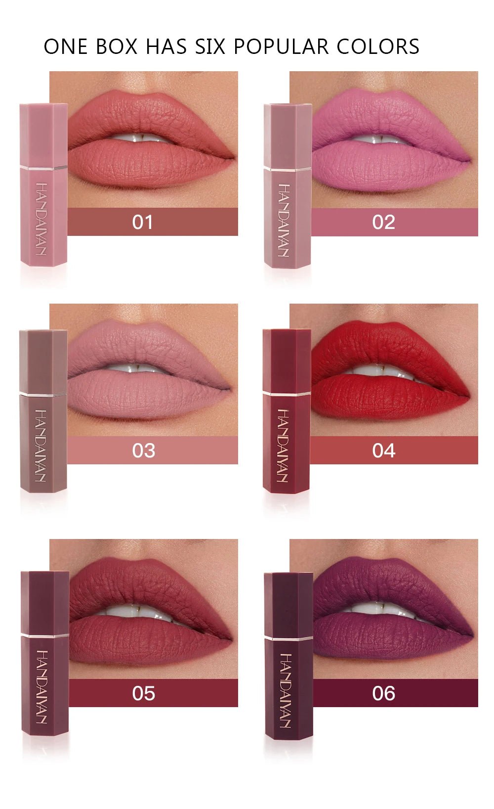 6-Color Matte Lipstick , Non-Fading, Non-Stick Cup Long-Lasting Velvet Finish, Smooth Matte Lip Color Waterproof Smudge-proof