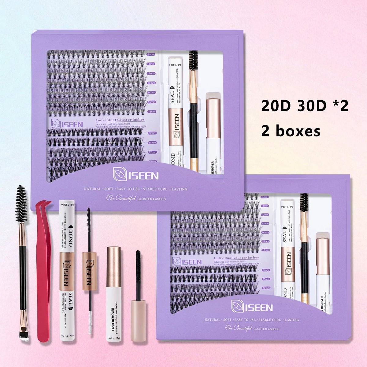 DIY Lash Extension Mix Styles Lash Clusters Individual with Bond&Seal Remover Tweezers Lash Brush for Self Application Makeup