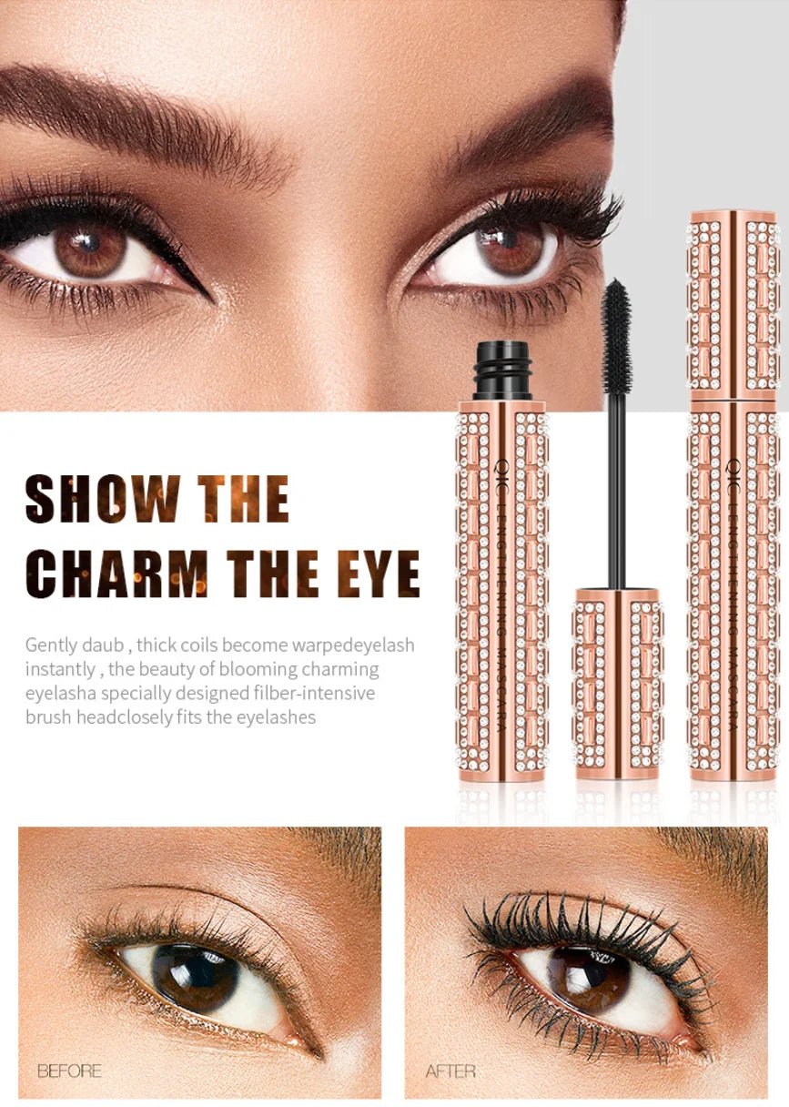 Fashion Diamond 4D Mascara Waterproof Eye Make-up Cosmetics Peanut Silicone Brush Lengthening Curl Lashes Fast Dry