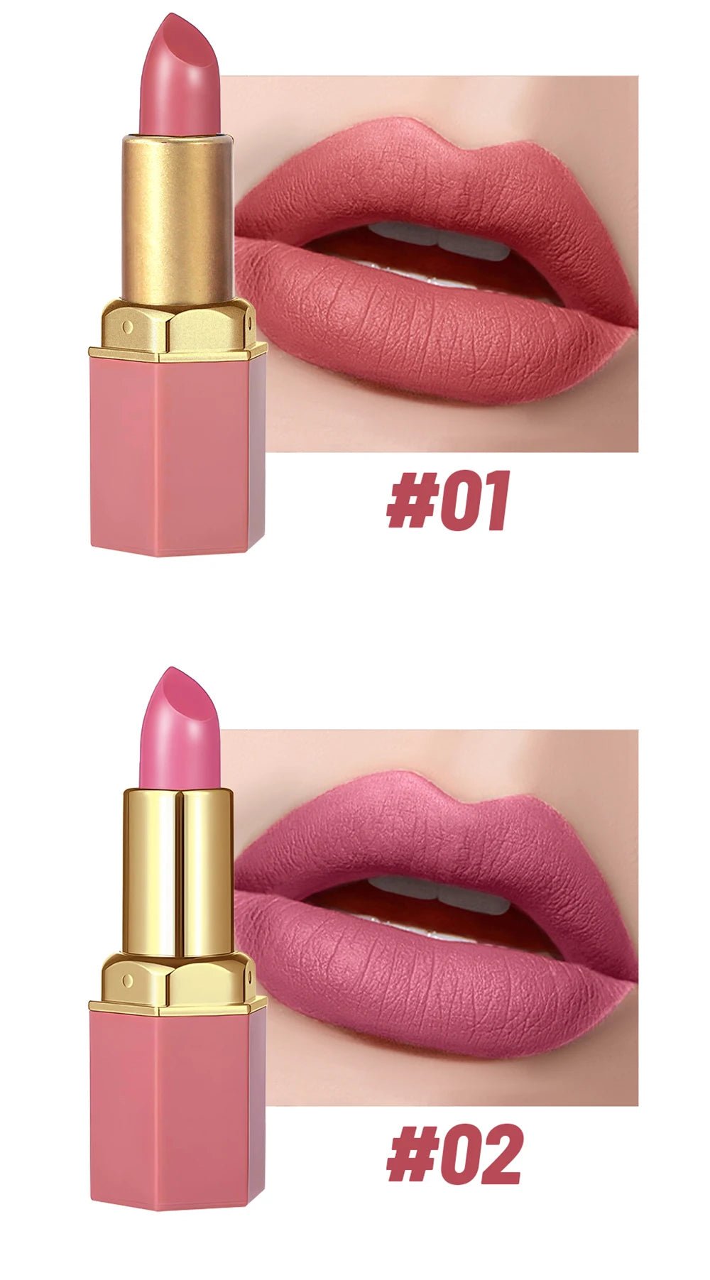 6 Colors Gold Bar Tube Lipstick Matte Texture Pearlescent Glitter Velvet Lipstick Valentine's Day Gift 6PCS