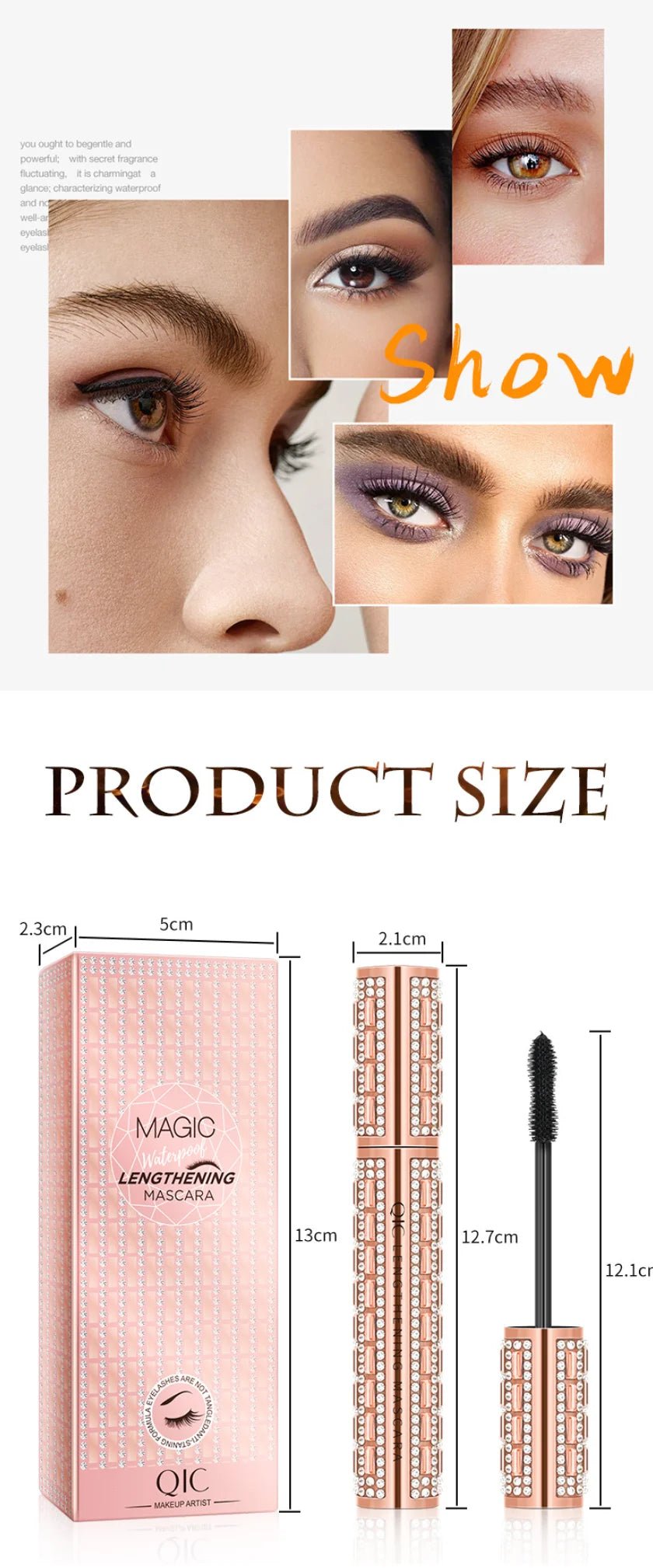 Fashion Diamond 4D Mascara Waterproof Eye Make-up Cosmetics Peanut Silicone Brush Lengthening Curl Lashes Fast Dry