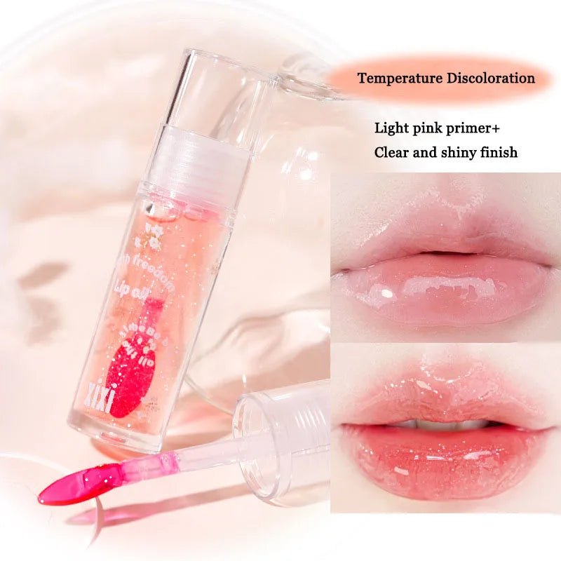 Clear Crystal Glitter Lip Gloss Temperature Discoloration Moisturizing Lip Gloss NonSticky Pearl Shiny Lip Glaze Korean Make Up