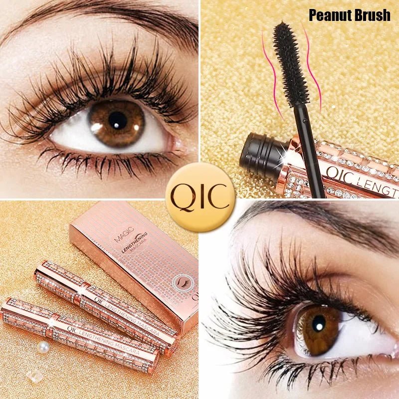 Fashion Diamond 4D Mascara Waterproof Eye Make-up Cosmetics Peanut Silicone Brush Lengthening Curl Lashes Fast Dry