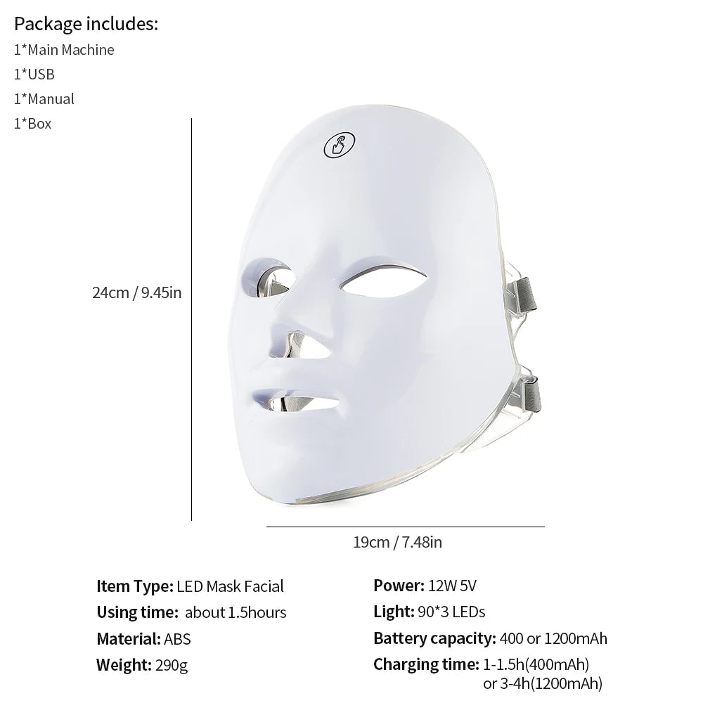 Wireless 7 Colors Light Led Facial Mask Red Light Therapy Photon Face Masks Wrinkle Anti-Acne Tighten Skin care Beauty Machine