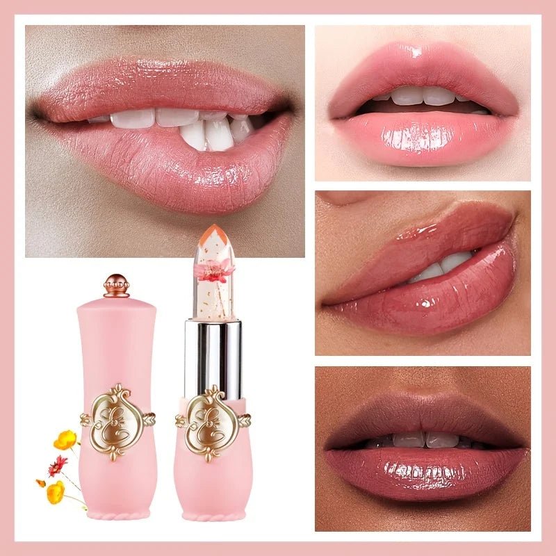 Crystal Flower Jelly Lipstick, Long Lasting Nutritious Lip Balm Lips Moisturizer  Temperature Color Change Lip Gloss