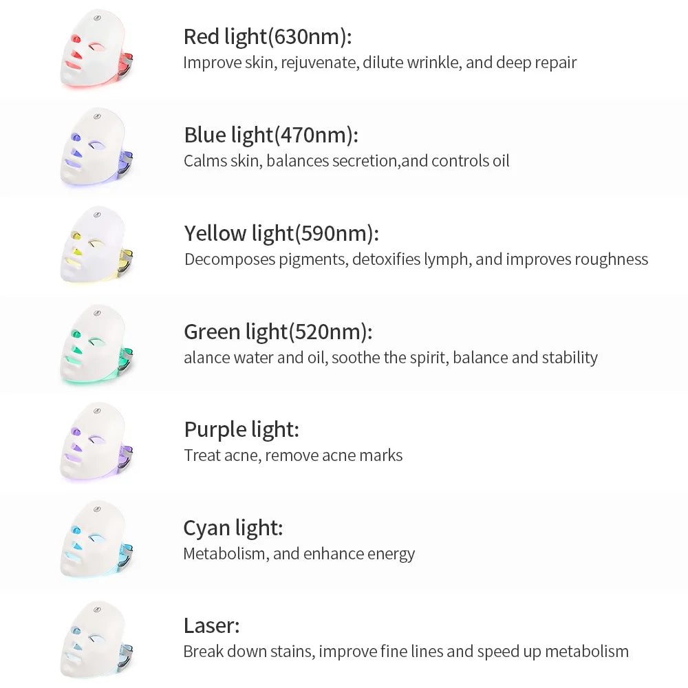 Wireless 7 Colors Light Led Facial Mask Red Light Therapy Photon Face Masks Wrinkle Anti-Acne Tighten Skin care Beauty Machine