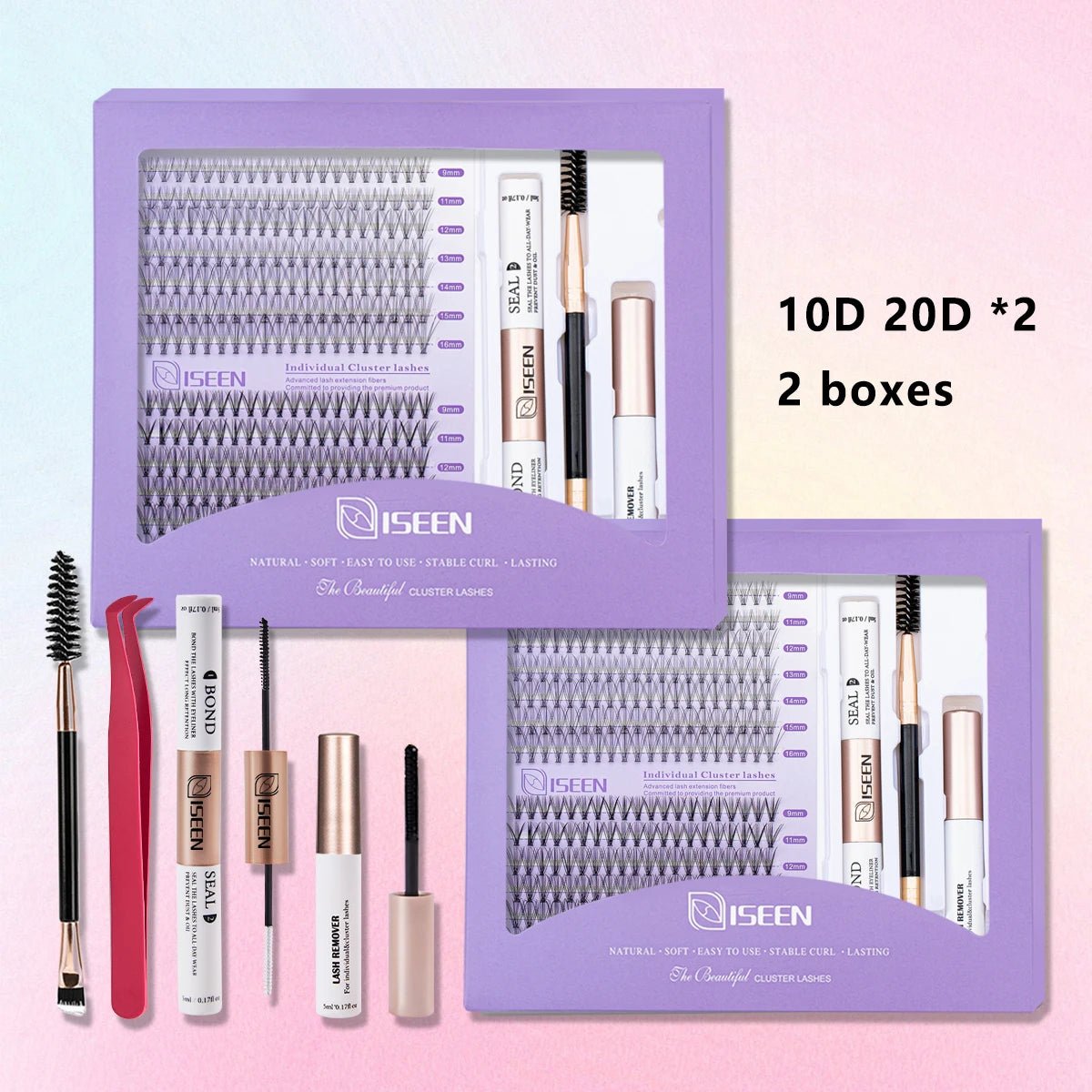 DIY Lash Extension Mix Styles Lash Clusters Individual with Bond&Seal Remover Tweezers Lash Brush for Self Application Makeup