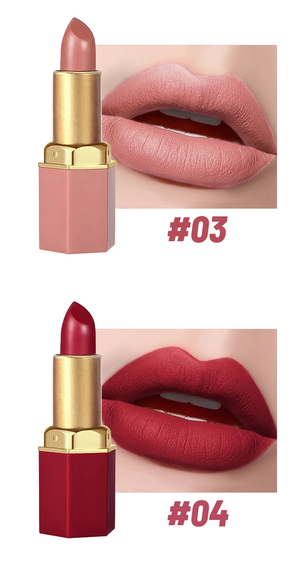 6 Colors Gold Bar Tube Lipstick Matte Texture Pearlescent Glitter Velvet Lipstick Valentine's Day Gift 6PCS